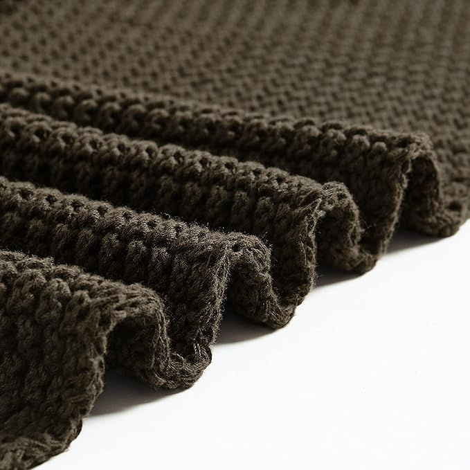 Longhui bedding Dark Brown Knitted Throw Blanket for Couch, Soft, Cozy Machine Washable 100% Cotton Sofa Knit Blankets, Heavy 4.0lb Weight, 60 x 80 Inches, Dark Brown Color.