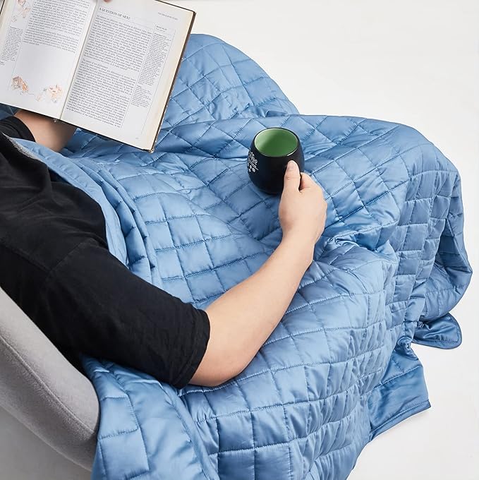 ZZZhen Weighted Blanket - High Breathability Calm Sleeping for Adult and Kids (Satin Blue, 60''80'' - 15LB)
