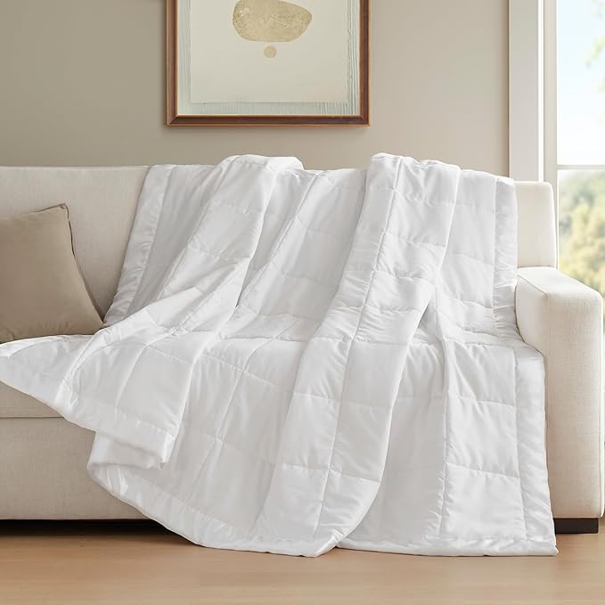 Madison Park Windom Down Alternative Blanket, Premium 3M Scotchgard Moisture Wicking Treatment, Lightweight and Soft Bed Cover For All Season, Satin Trim, White Twin