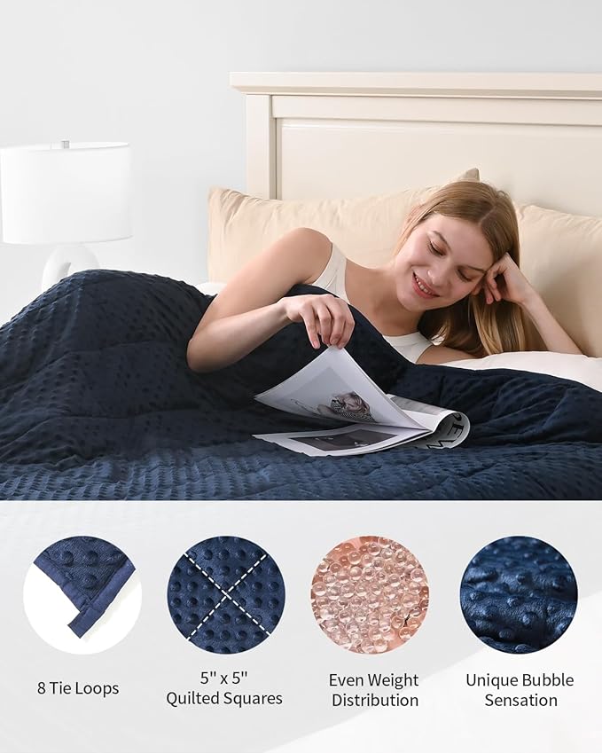 Mr. Sandman Weighted Blanket for Adults, Minky Heavy Blanket for Woman,Man Sleeping/Calm, Soft and Cozy Weighted Throw Blankets, Machine Washable, 80 x 87in, 15 lbs, Navy Blue
