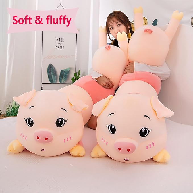 Pig Plush Toy 23.6 Inch/60 Cm Soft Washable Giant Stuffed Animal Pig Soft Dolls Sleeping Hugging Pillow Gifts for Kids Christmas Birthday (Pink Pig 60 Cm)