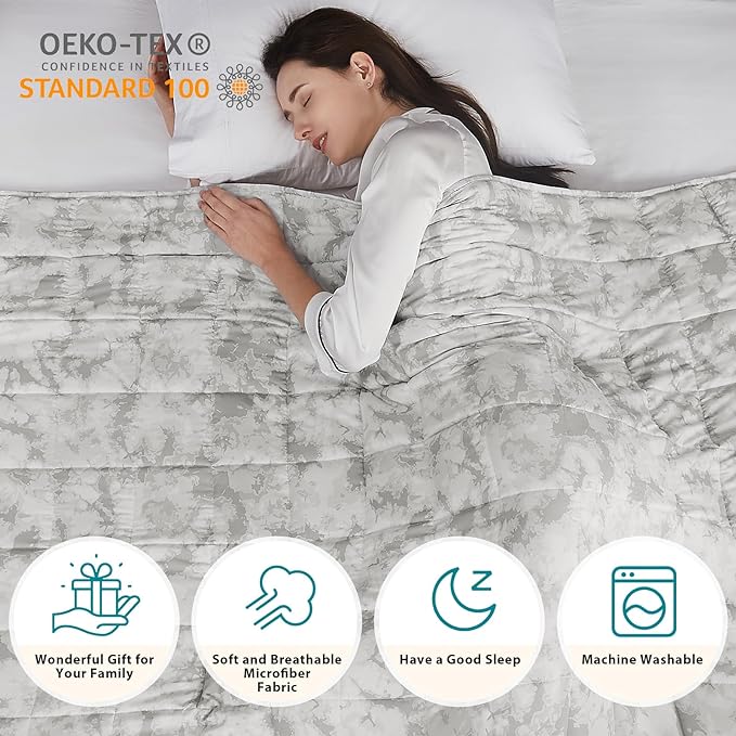 L'AGRATY Weighted Blanket - 48"x72" 20lbs Cooling Breathable Heavy Blanket with Glass Beads for Adult All-Season
