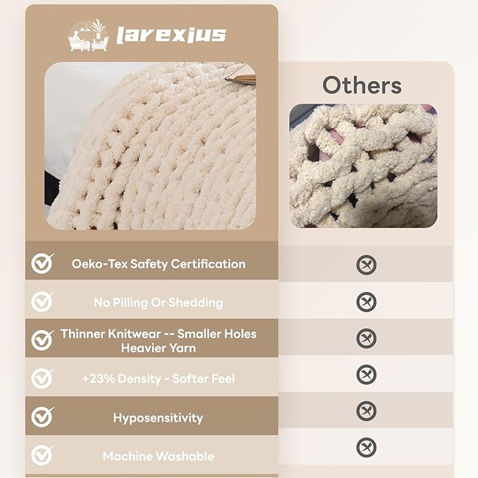 Chunky Knit Blanket - Luxury Soft Cozy Small Size(40 * 50) Throw Blanket,100% Woven Blanket Rope Knot Throw Blanket for Couch, Sofa, Home Decor, Gift - Machine Washable(Cream)