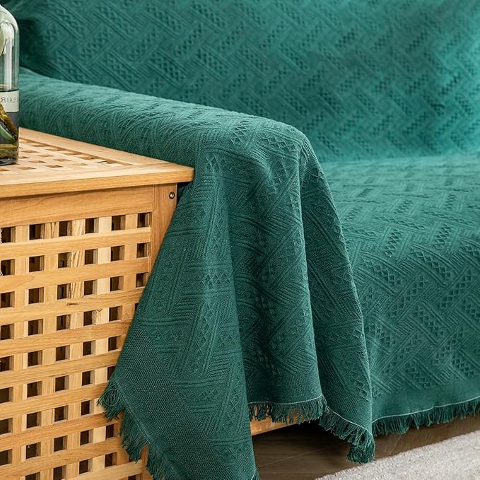 AIVIA Loveseat Cover Sheet Blanket, Cotton Woven Anti Slip Throw Cushion Covers for 2 Seater Couches with Armrest, Living Room Love-Seat Furniture Decor Slipcovers Protector for Dogs Cats