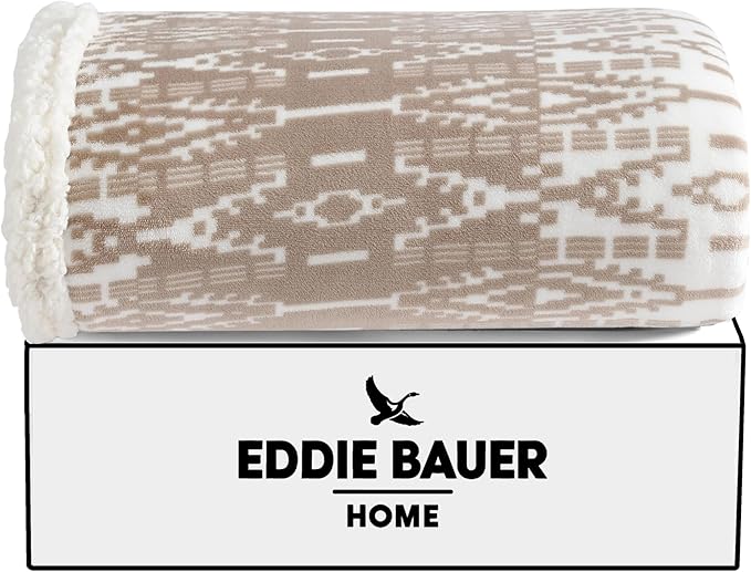 Eddie Bauer - Throw Blanket, Reversible Sherpa Fleece Bedding, Home Decor for All Seasons (San Juan Oyster, Throw)