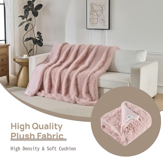 Luxury Fluffy Faux Fur Throw Blanket,Thick Fluffy Fuzzy Cozy Blanket,Plush Blankets for Couch, Sofa, Chair, Bed-Pink,50x60