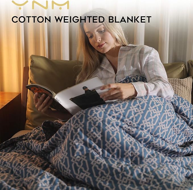 YnM Weighted Blanket — Organic Long Stapled Cotton Material with Premium Glass Beads (Infinite, 48''x72'' 15lbs), Suit for One Person(~140lb) Use on Twin/Full Bed