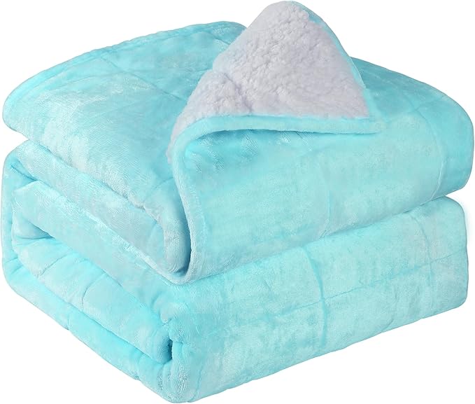 Alomidds Sherpa Fleece Weighted Blanket for Adults(20lbs Queen Size 20lbs 60 x 80 inches) Heavy Blanket with Fluffy Warm Thick Sherpa & Cozy Soft Flannel for Sofa Bed, Aqua