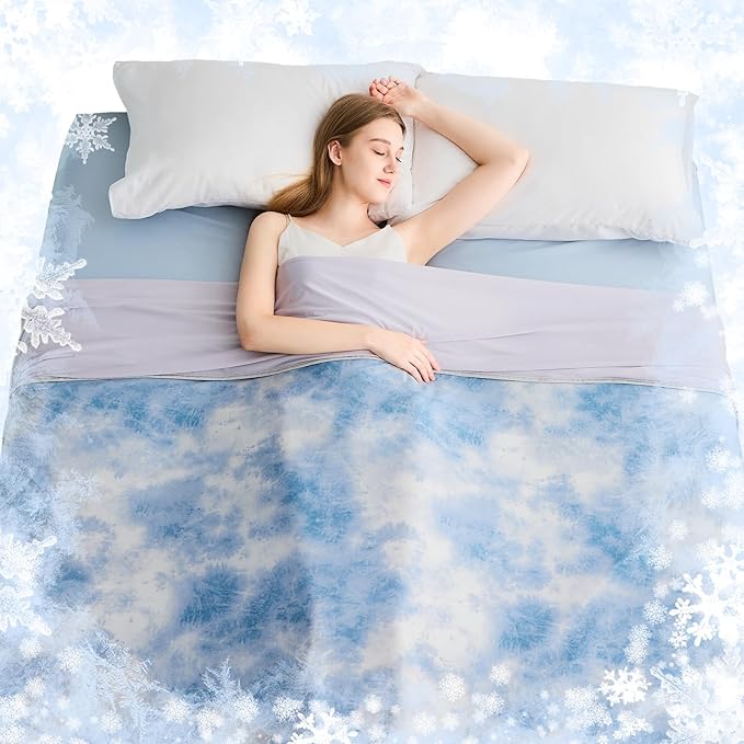 EMME Cooling Blanket Twin Size (60"x80"), Q-Max 0.5 Cooling Blankets for Hot Sleepers, Ice Summer Blanket for Nights Sweats, Blue Lightweight Sheet for Bed
