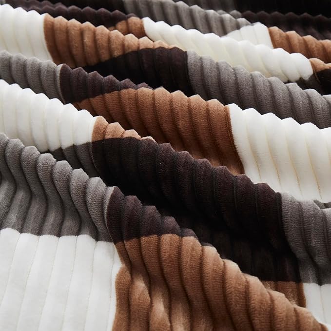 PU MEI Sherpa Blanket Twin Plaid Thick Bed Blanket, 60”*80” Super Soft Flannel Fuzzy Fleece Reversible Velvet Plush Warm Blanket for Couch(Brown-Check, 60"*80")