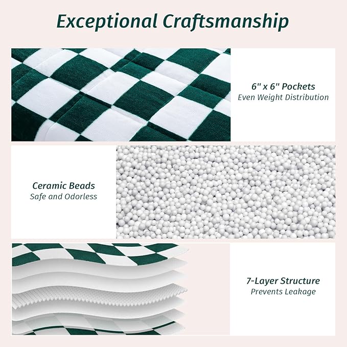 Wemore Flannel Fleece Weighted Blanket for Adult Twin Size 15 lbs, Dual Sided Luxurious Checkerboard Grid Heavy Blankets, Ultra Soft Throw Blanket, Plaid Green, 48 x 72 inches