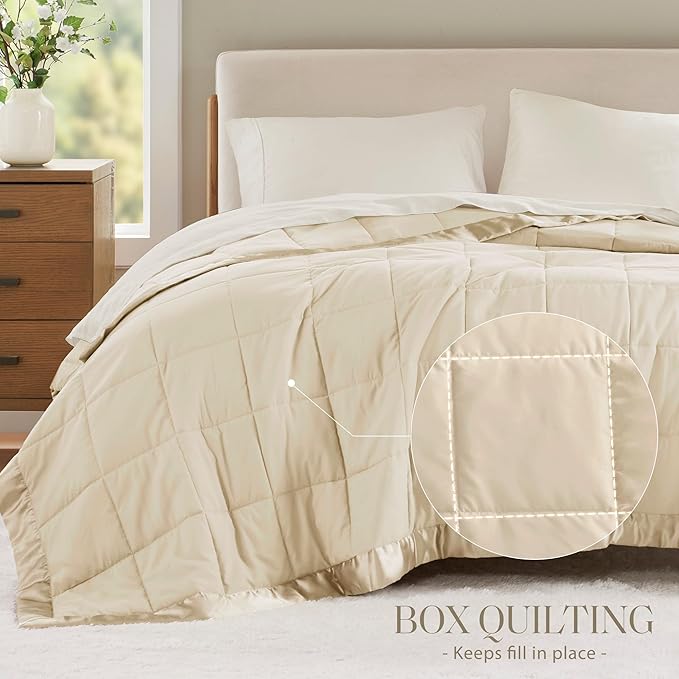 Madison Park Windom Down Alternative Blanket, Premium 3M Scotchgard Moisture Wicking Treatment, Lightweight and Soft Bed Cover For All Season, Satin Trim, Cream King