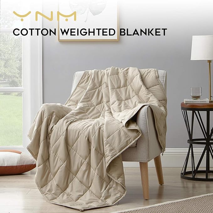 YnM Weighted Blanket — Heavy 100% Oeko-Tex Certified Cotton Material with Premium Glass Beads (Khaki 48''x72'' 20lbs), Suit for One Person(~190lb) Use on Twin/Full Bed