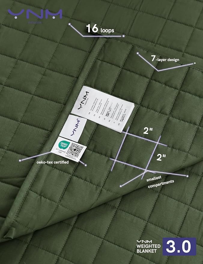 YnM Exclusive 50 lbs Weighted Blanket, Extra Heavy Cotton Bed Blanket for Two Persons, Ideal for Queen or King Bed (88x104 Inches, 50 Pounds, Army Green)