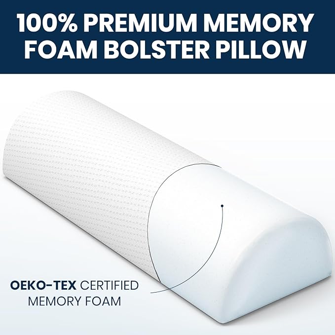 Everlasting Comfort Under Knee Pillow for Back Sleeping - Memory Foam Half Moon Leg Bolster Pillow for Back Pain, Thoracic Support