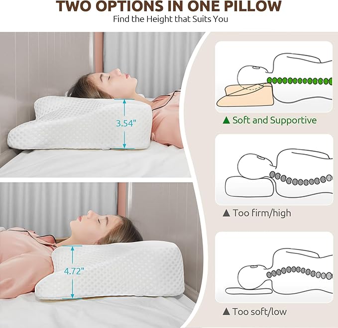 DONAMA Cervical Neck Pillow for Pain Relief,Odorless Contour Memory Foam Pillows with Cooling Pillowcase Cozy Sleeping, Orthopedic Ergonomic Bed Pillows for Side Back Stomach Sleepers