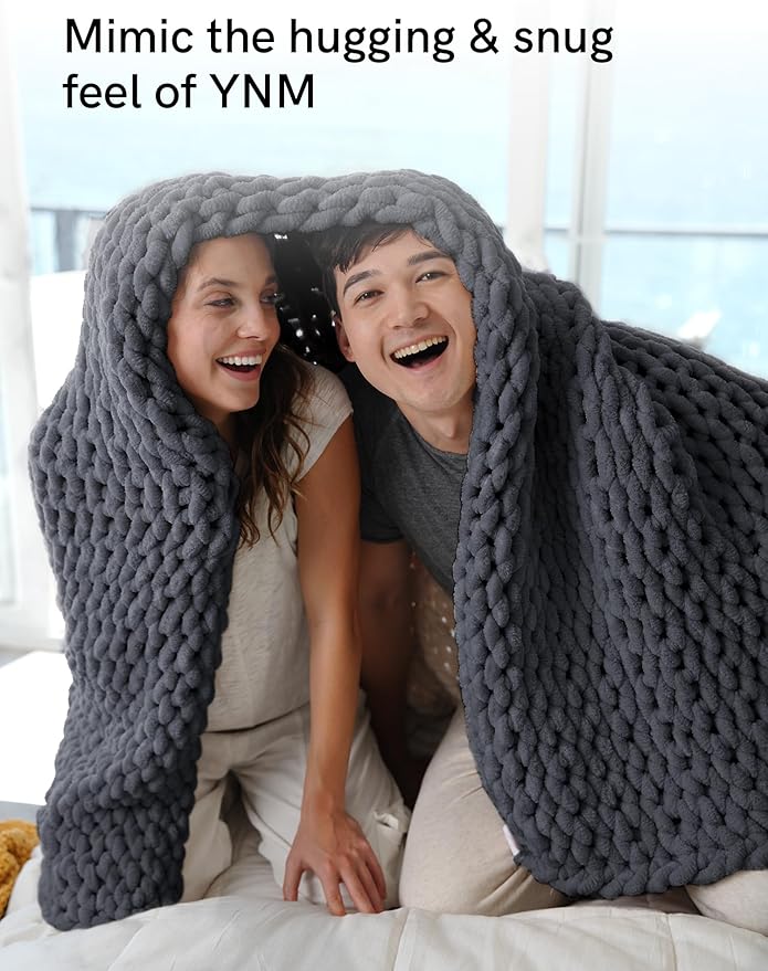 YnM Chunky Throw Blanket, Medium-Weight, Hand Knitted with Chenille Yarn, Skin Friendly, Ventilated and Breathable, Machine Washable, Home Décor Piece for Couch, Sofa and Bed (Lava Grey, 60x80 Inch)