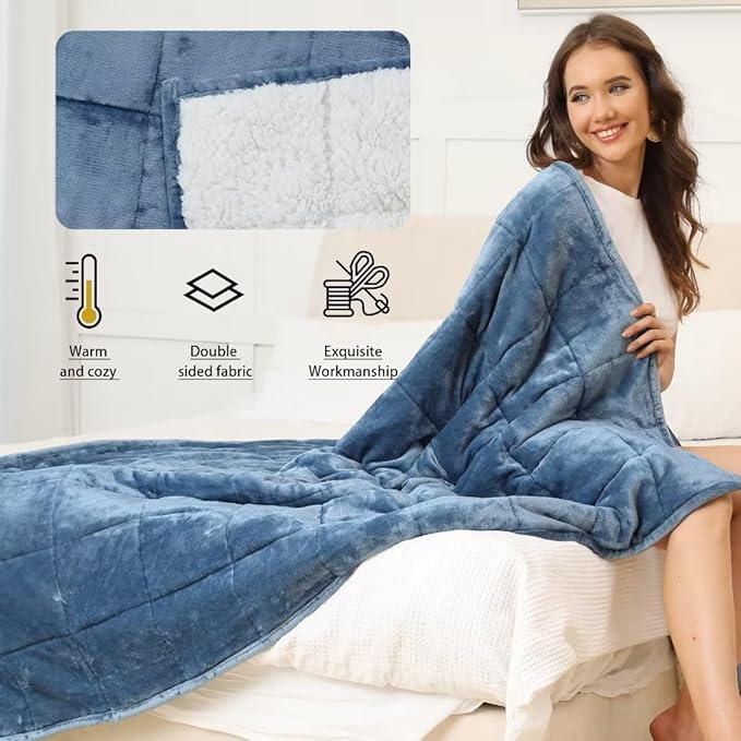 Alomidds Sherpa Fleece Weighted Blanket 12 lbs for Adult,Twin Size Weighted Blankets with Ultra-Soft Fleece and Cozy Plush Sherpa,Heavy Blanket for Sofa Bed,48 x 72 inches,Slate Blue
