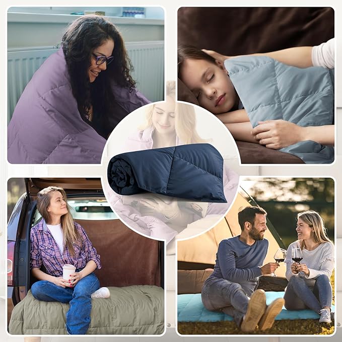 Down Throw Blankets for Couch 50x70 Down Blanket for Indoor and Outdoor Throw Blanket use Soft Lightweight Throw Blanket Navy