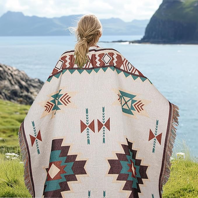 MACEVIA Native American Aztec Blanket for Couch, Rustic Southwest Blankets Decorations for Home, Country Boho Throw Blanket for Couch, Sofa, Bed, Western Bedroom Decor Tribal Decor (Aztec 03 50"×70")