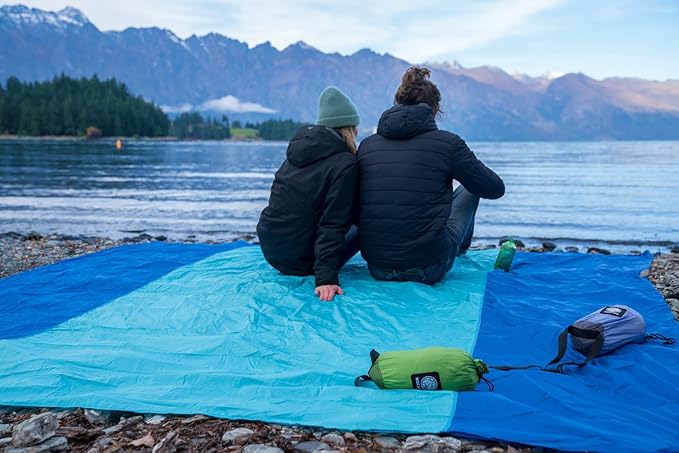 WEKAPO Beach Blanket Sandproof Waterproof, Extra Large Beach Mat, Oversized & Compact Sand Free Mat Quick Drying, Lightweight & Durable with 6 Stakes & 4 Corner Pockets