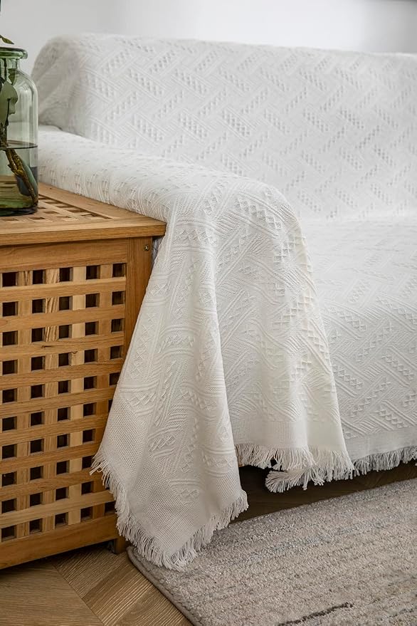 AIVIA Loveseat Cover Sheet Blanket, Cotton Woven Anti Slip Throw Cushion Covers for 2 Seater Couches with Armrest, Living Room Love-Seat Furniture Decor Slipcovers Protector for Dogs Cats