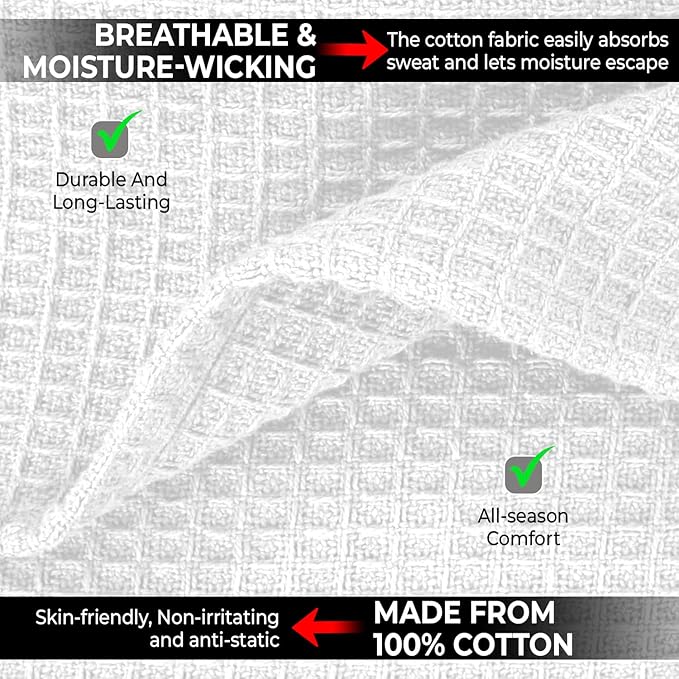 100% Cotton Blankets Queen Size for Bed - Waffle Weave Blankets for Summer, Lightweight and Breathable Soft Woven Blanket for Spring, (White, Queen (90" x 90"))