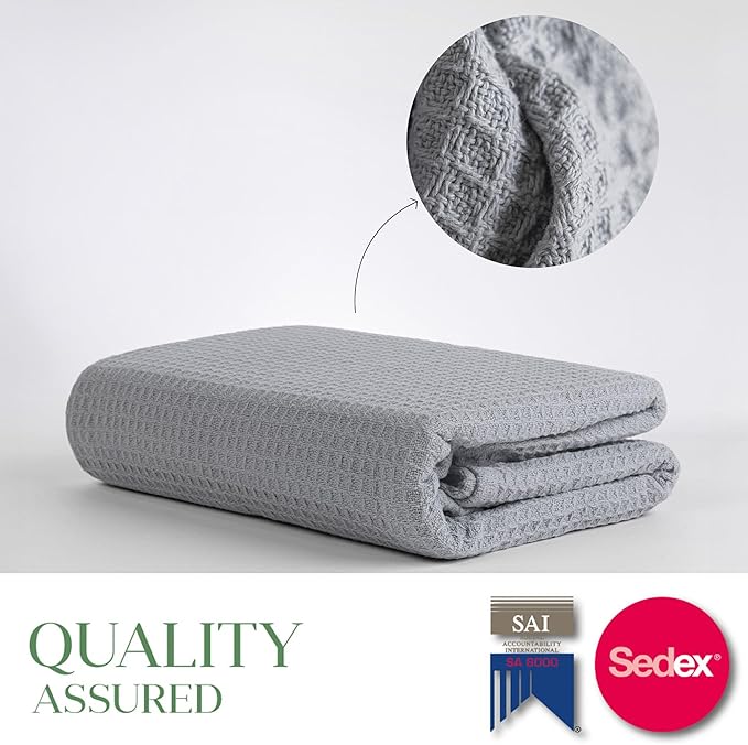 100% Cotton Salt Earth Throw Blanket, King, 106"X92" Waffle Throws For Home, Bedrooms, Outdoor Couch & Office Couch, Modern Room Decor Blankets, Lightweight, All Season Western Blanket (Scottish Grey)