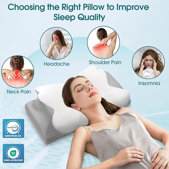 Cervical Pillow for Neck and Shoulder Support, Contour Memory Foam Pillow for Sleeping, Ergonomic Bed Pillow for Side, Back, Stomach Sleepers with Breathable Pillowcase (Queen, Soft)