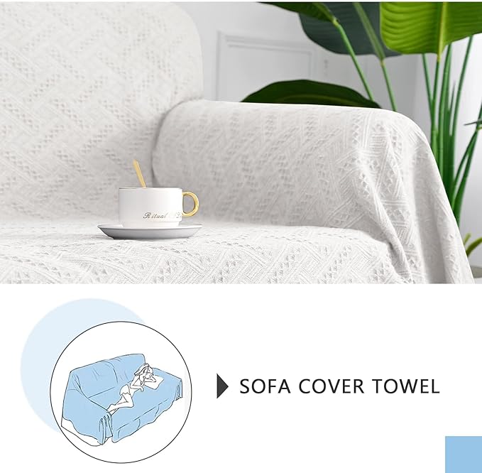 MEETSKY White Couch Cover Sofa Slipcover for Sectional Sofa Covers Protector Universal Use Cotton Blend Thick Fabric Washable, Woven Texture Modern Design for Living Room (X-Large: 91" x 118", White)