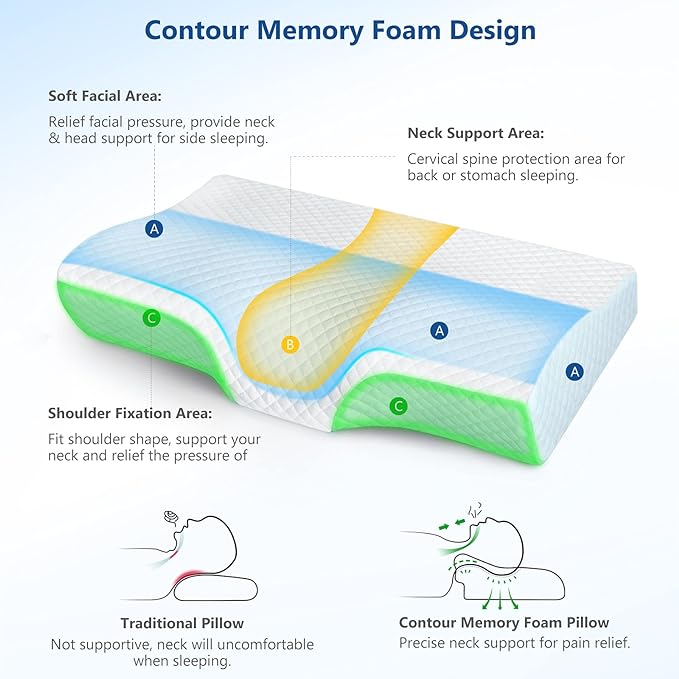 ZAMAT Memory Foam Pillow for Neck Pain Relief, Adjustable Ergonomic Cervical Pillow for Sleeping, Orthopedic Neck Pillow with Washable Cover, Bed Pillows for Side, Back, Stomach Sleepers