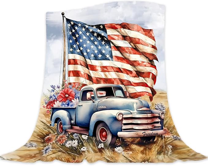 Neatee Living Patriotic Throw Blanket Twin 4th of July Memorial Day Fourth of July American Flag Veteran Blanket Couch Bed Stars Stripe Red White Blue Soft Fleece Blanket Home Decorations 60x80
