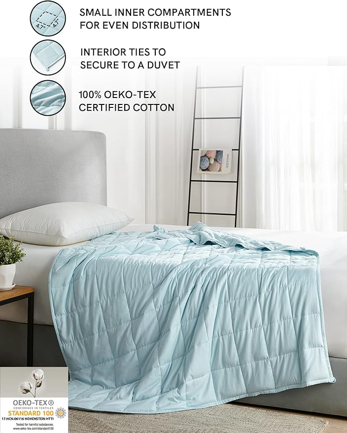 YnM Weighted Blanket,Heavy 100 Percent Oeko-Tex Certified Cotton Material, Bed Blanket for One Person of 190lbs, Ideal for Queen/King Bed (60x80 Inches, 20 Pounds, Light Blue)