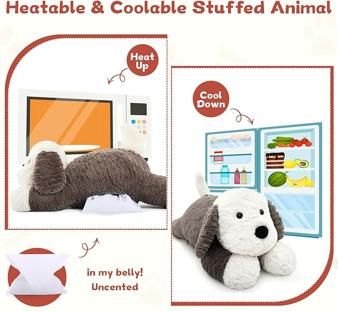 MaoGoLan 4lbs Weighted Dog Stuffed Animal for Anxiety Adults Kids Hugging Pillow, Microwavable Plush Stuffed Animal with Removable Heating/Cooling Pad, 24 inch