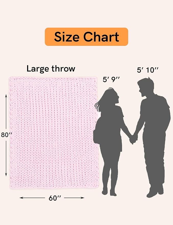YnM Chunky Throw Blanket, Medium-Weight, Hand Knitted with Chenille Yarn, Skin Friendly, Ventilated and Breathable, Machine Washable, Home Décor Piece for Couch, Sofa and Bed (Petal Pink, 60x80 Inch)