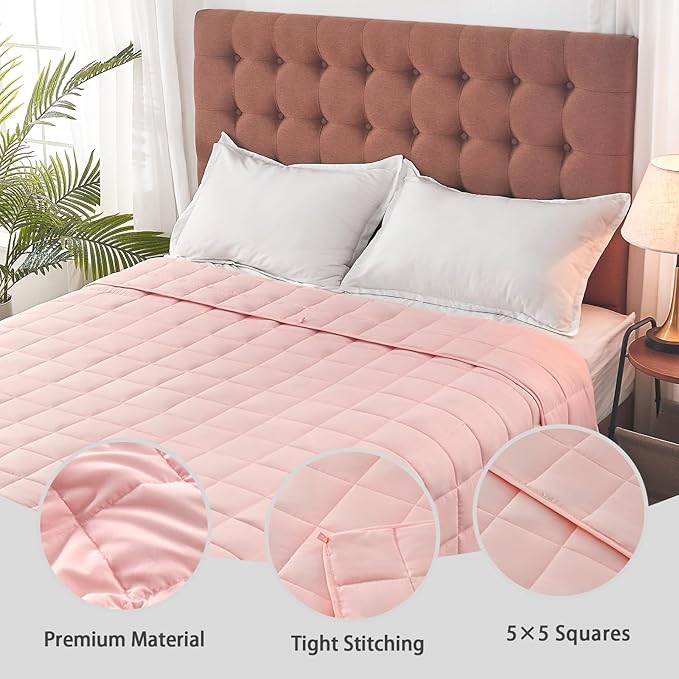 yescool Weighted Blanket for Adults (25 lbs, 80” x 87”, Pink) Cooling Heavy Blanket for Sleeping Perfect for 240-260 lbs, Queen Size Breathable Blanket with Premium Glass Bead, Machine Washable