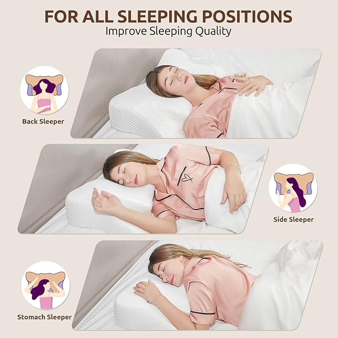 DONAMA Cervical Neck Pillow for Pain Relief,Odorless Contour Memory Foam Pillows with Cooling Pillowcase Cozy Sleeping, Orthopedic Ergonomic Bed Pillows for Side Back Stomach Sleepers