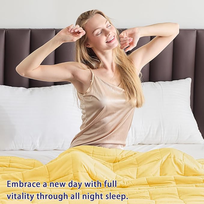 yescool Weighted Blanket for Adults (22 lbs, 60" x 80", Yellow) Cooling Heavy Blanket for Sleeping Perfect for 210-230 lbs, Queen Size Breathable Blanket with Premium Glass Bead, Machine Washable