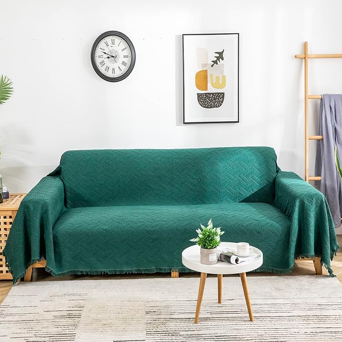 AIVIA Loveseat Cover Sheet Blanket, Cotton Woven Anti Slip Throw Cushion Covers for 2 Seater Couches with Armrest, Living Room Love-Seat Furniture Decor Slipcovers Protector for Dogs Cats