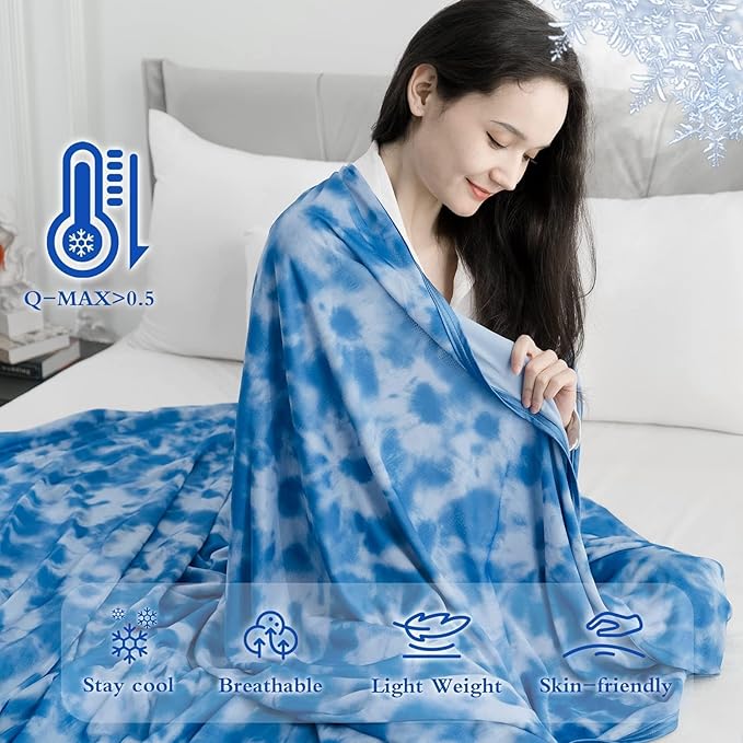 CHOSHOME Cooling Blanket Queen Size, Double Sided Cold Effect Arc-Chill Q-Max>0.5 Cooling Blankets for Hot Sleepers and Night Sweats, Lightweight Cold Breathable Summer Blanket, 90" x 90", Blue