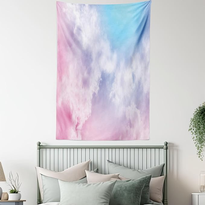 Ambesonne Pastel Tapestry, Fantasy Sky Abstraction Smoky Clouds Foggy Ethereal Composition, Fabric Wall Hanging Decor for Bedroom Living Room Dorm, 23" X 28", Pink Blue