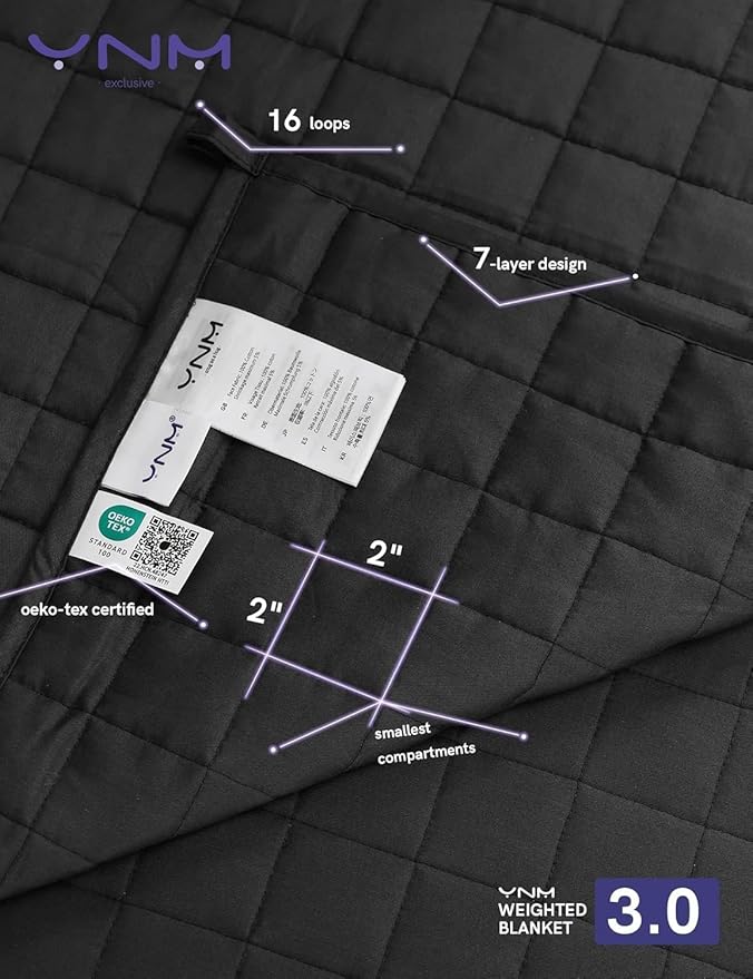 YnM Weighted Blanket, Soothing Cotton, Smallest Compartments with Glass Beads, Bed Blanket for Two Personsof 90~140lbs, Ideal for Queen or King Bed (80x87 Inches, 20 Pounds, Dark Grey)