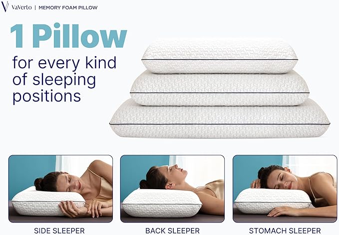 Vaverto Ultra Soft Memory Foam Pillow - King Size - with Breathable Modal Cover for Ultimate Comfort and Support Standard Ventilated Design with Removable Bed Pillow Cover