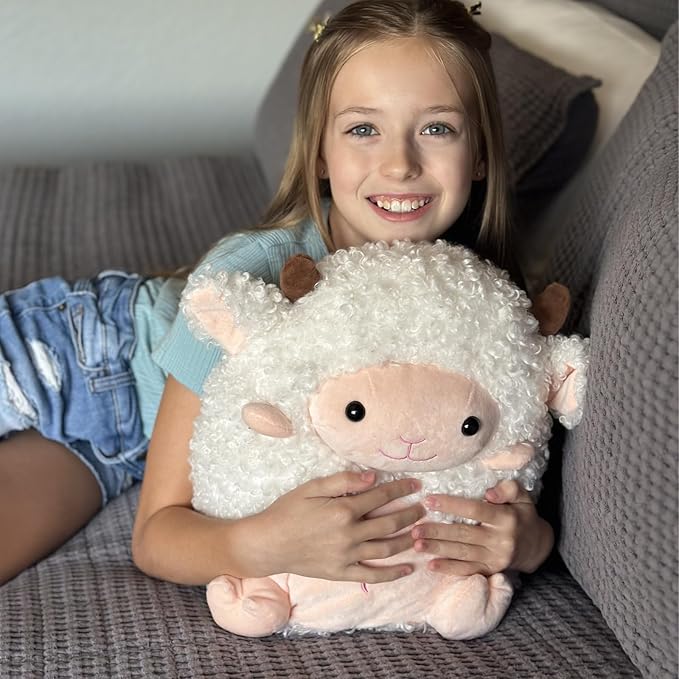 MaoGoLan 14'' Sheep Stuffed Animal Plush Lamb Squishable Throw Pillow for Kids Girls Cute Goat Body Pillow with Uncented Weighted Beads Inside - Christmas Valentine's Day Birthday Gifts
