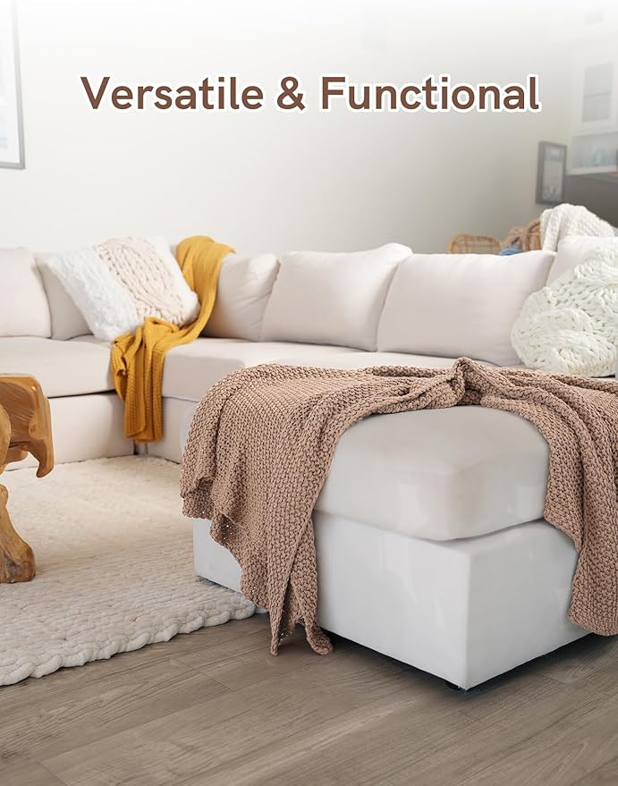 Chunky Cotton Knit Throw Blanket, Light Weight Cable Knit Throws for Bed Couch Sofa, Comfy & Relaxing, Decorative Piece for Farmhouse Modern Rustic Scandinavian Chic Vibe, Beige 60x80 Inches