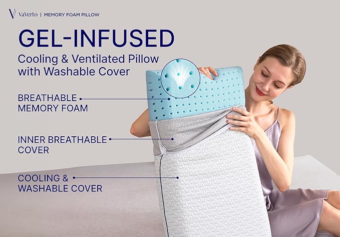 Vaverto Ultra Soft Memory Foam Pillow - King Size - with Breathable Modal Cover for Ultimate Comfort and Support Standard Ventilated Design with Removable Bed Pillow Cover