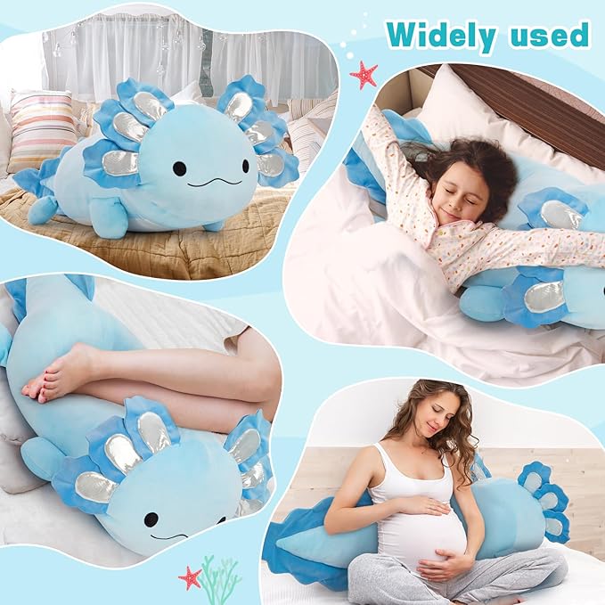 Jumbo Axolotl Plush Toy, 39" Giant Axolotl Stuffed Animal Plush, Big Blue Toys Gift for Girls Kids, Long Squishy Pillow for Holiday Birthday Christmas