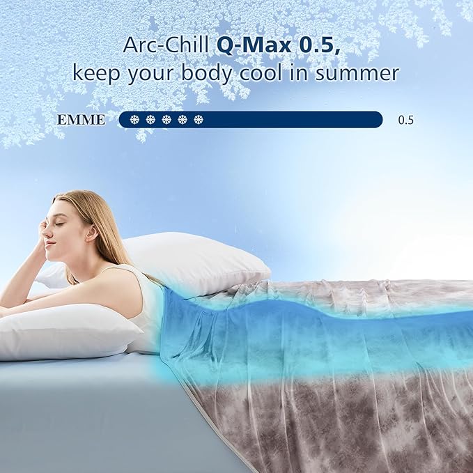 EMME Cooling Blanket Queen Size (90"x90"), Q-Max 0.5 Cooling Blankets for Hot Sleepers, Ice Summer Blanket for Nights Sweats, Grey Lightweight Sheet for Bed