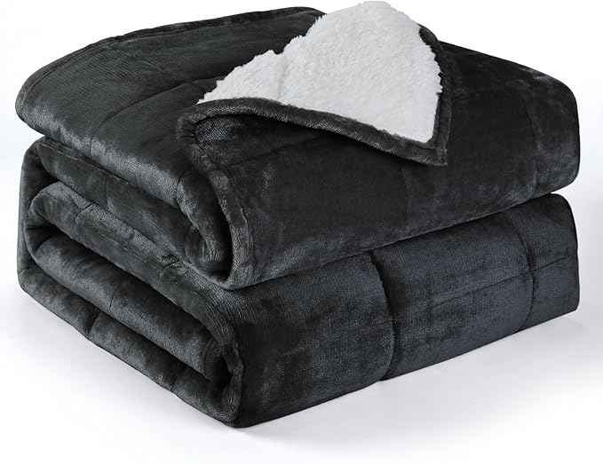 Alomidds Weighted Blanket Twin 20 Pounds, Adult Weighted Blankets with Soft Plush Flannel Fleece & Cozy Warm Sherpa for Sofa Bed, Microfiber Heavy Blanket Great for Calming, 48 x 72inches,Dark Grey