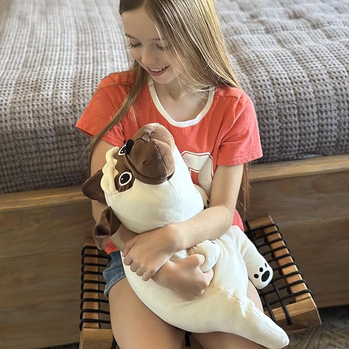 MaoGoLan 21 inch Pug Stuffed Animal Dog Plush Body Pillow for Girls, Beige French Bulldog Stuffy for Kids Christmas Valentine's Day Gift